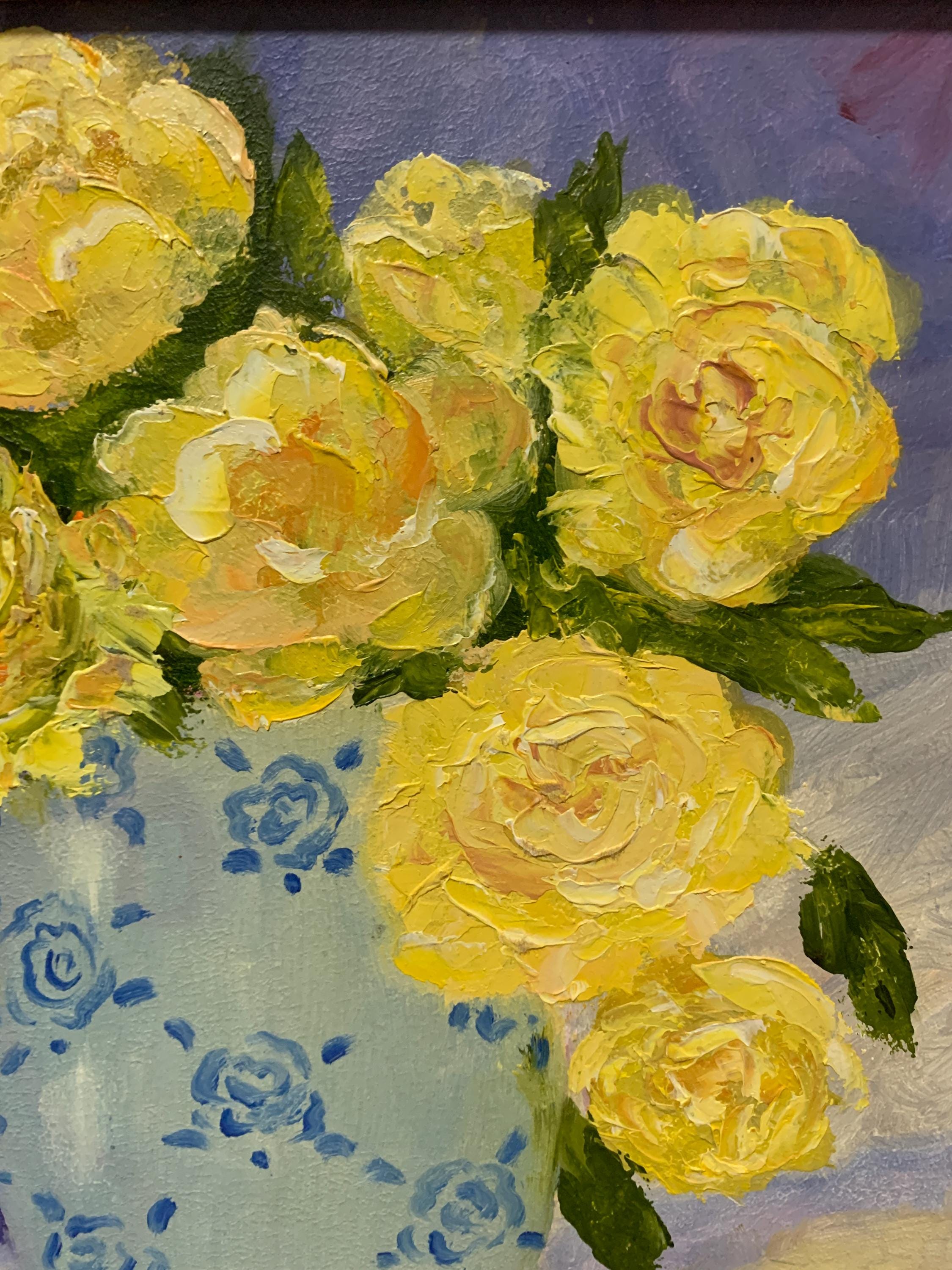 明るい表現主義の油絵「黄色いバラの花束」ソビエトウクライナの