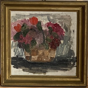 Anton Shepa, Pintura al óleo brillante estilo impresionista "Bosquejo de flores silvestres" pintura al óleo vintage original, artista ucraniano, marco de madera