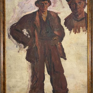Alexey Solodovnikov, brillante pintura al óleo impresionista "Retrato de un trabajador", pintura al óleo original de época, artista soviético ucraniano de Kiev.