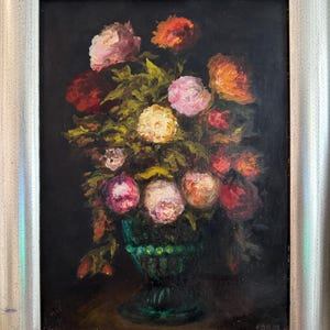 Pintura al óleo impresionista brillante "Ramo elegante de rosas", pintura al óleo vintage original, artista ucraniano Zaporozhye, enmarcada de madera