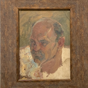 Gribok D., pintura al óleo de expresionismo brillante "Retrato de un hombre", pintura al óleo original de época del artista ucraniano soviético, marco, pieza única