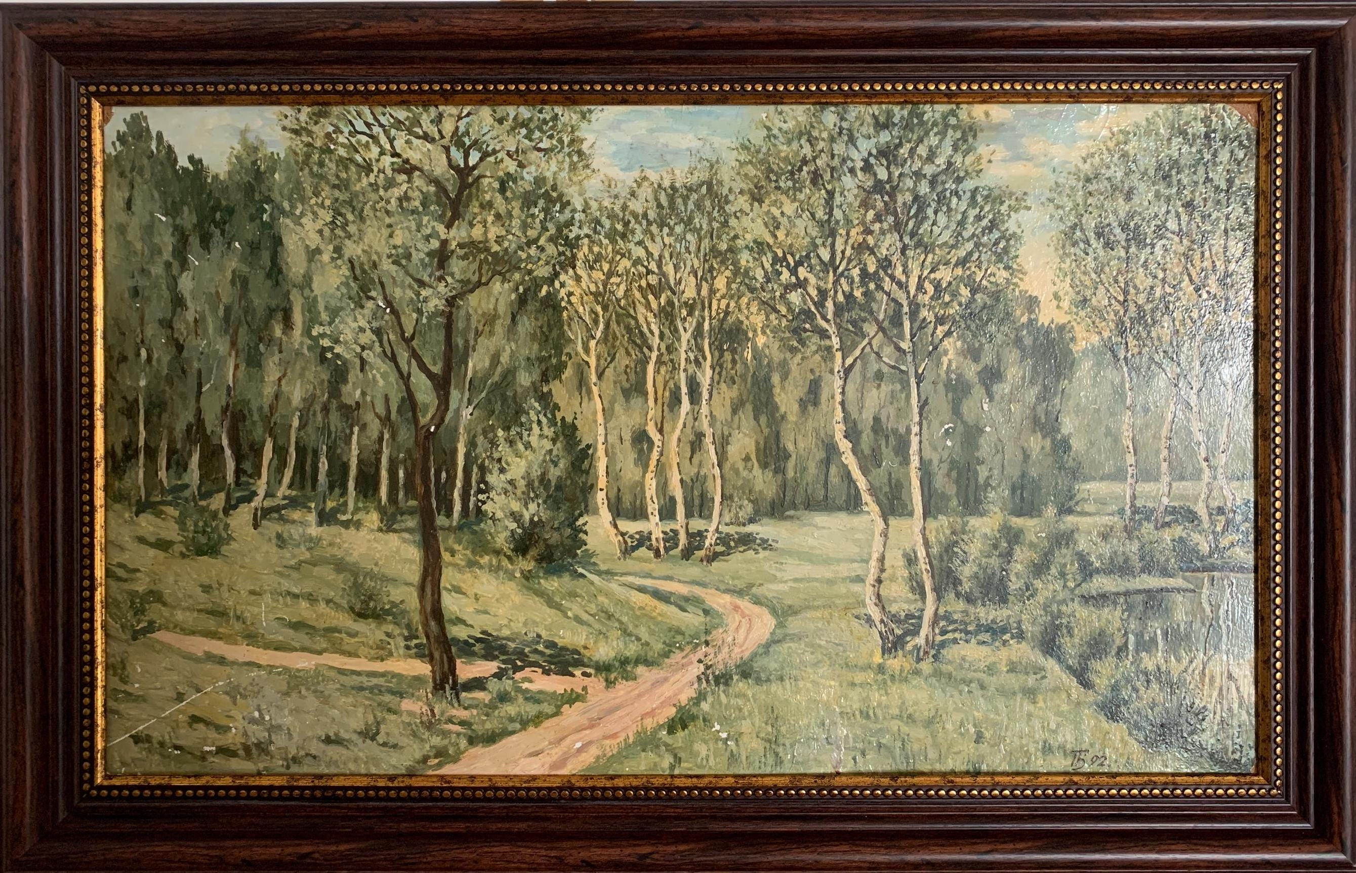 明るい表現主義の油絵「森の夏の小道」ソビエトウクライナの