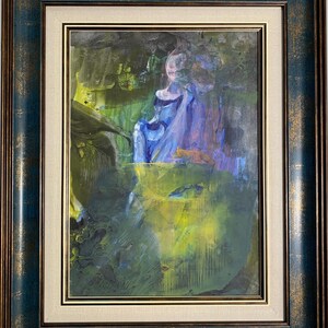 Vasyanovich V., Pintura impressionista brilhante "Mundo Espiritual" pintura a óleo vintage original, artista ucraniano soviético, única, moldura
