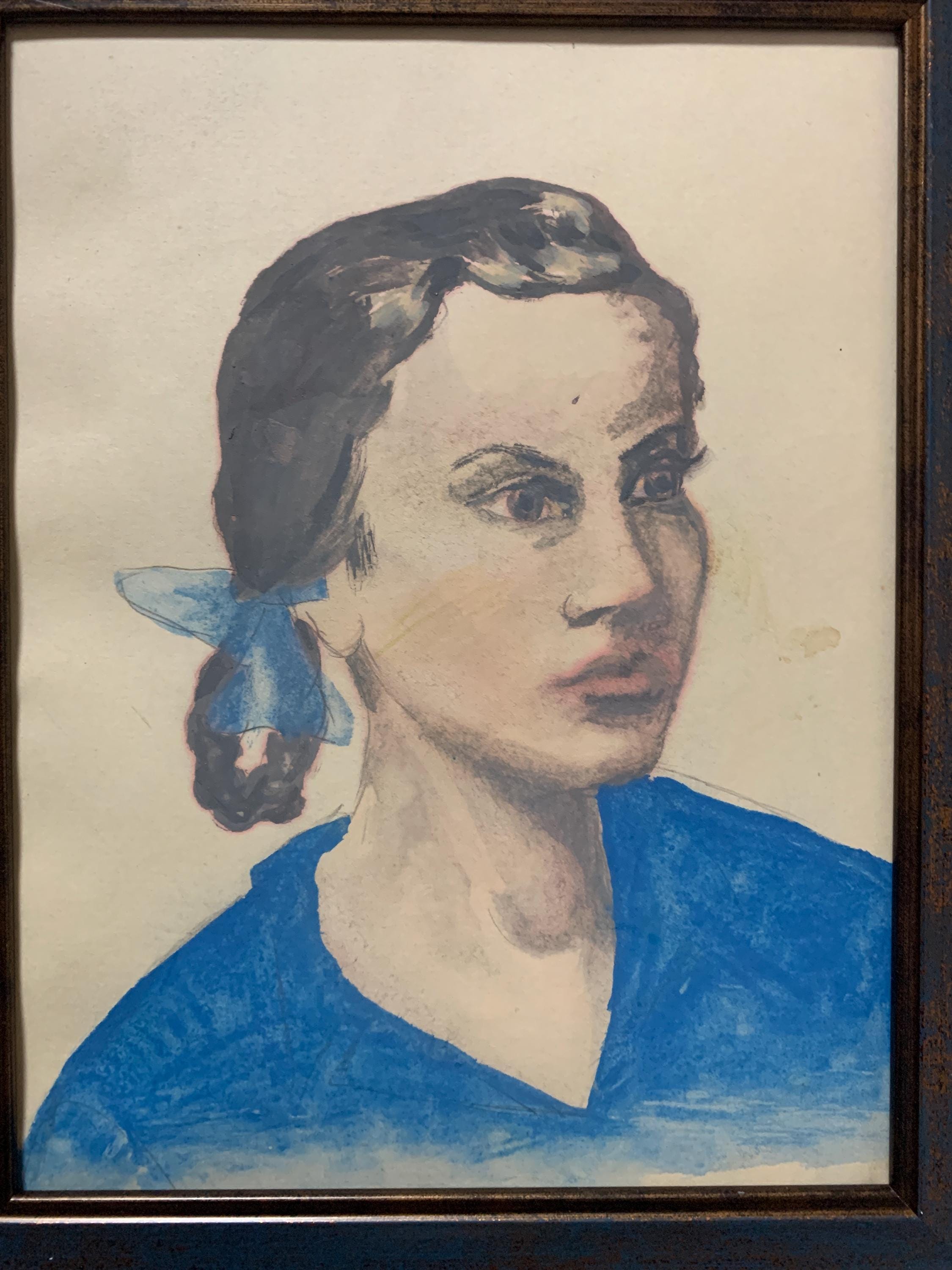 明るい前衛的な絵画「ソビエト少女の肖像」ソビエトウクライナの