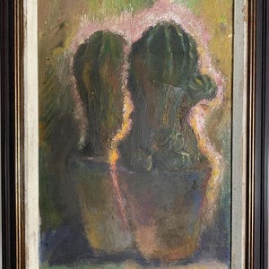 Leonid Bondar, vívida pintura expresionista "Cactus", pintura al óleo vintage original del artista ucraniano soviético, única en su tipo, en un marco de madera.