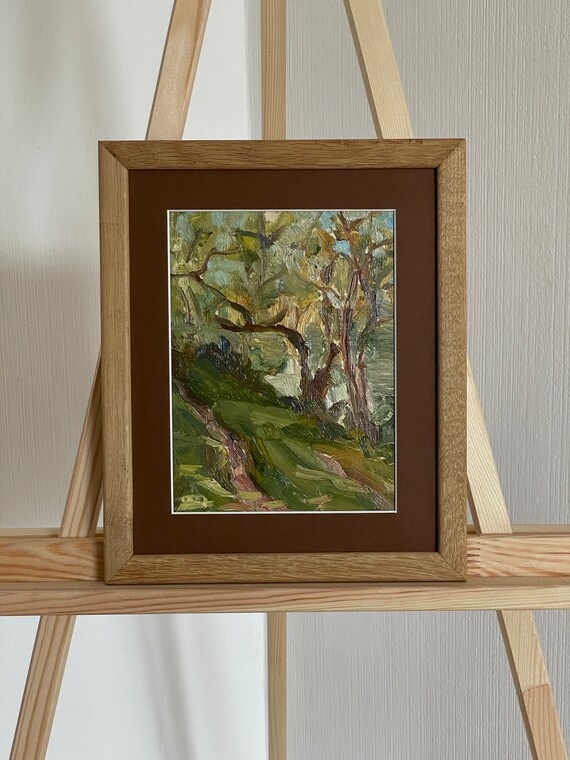 明るい印象派の絵画「山道」オリジナルのビンテージ厚塗り油絵