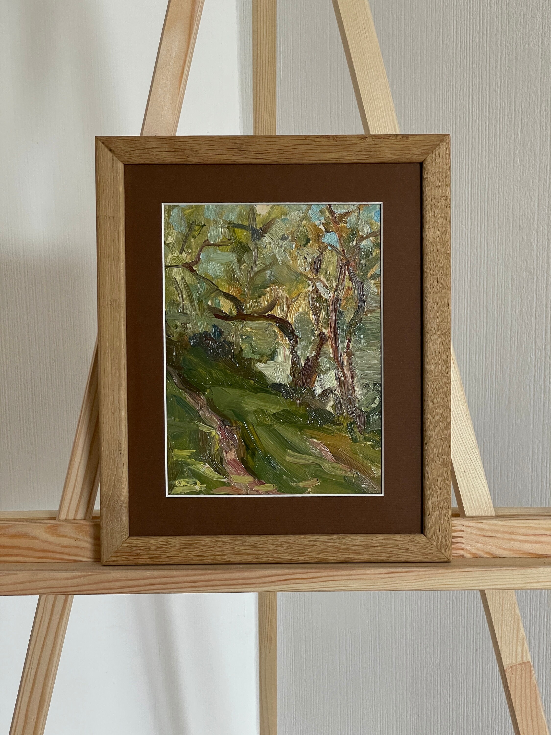 明るい印象派の絵画「山道」オリジナルのビンテージ厚塗り油絵