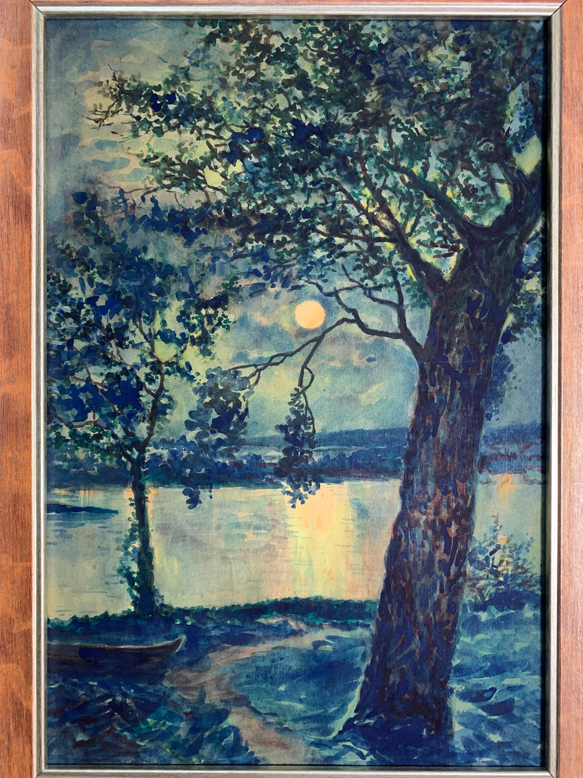 シュルガ V.、明るい印象派の絵画「夏の夜」、ソビエトウクライナの