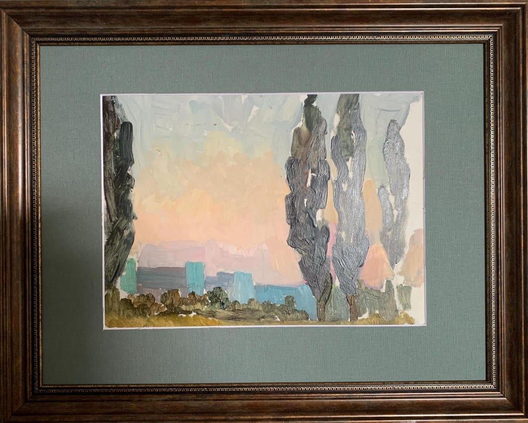 スコルルピン、明るい印象派の油絵「エチュード - 街路のポプラ