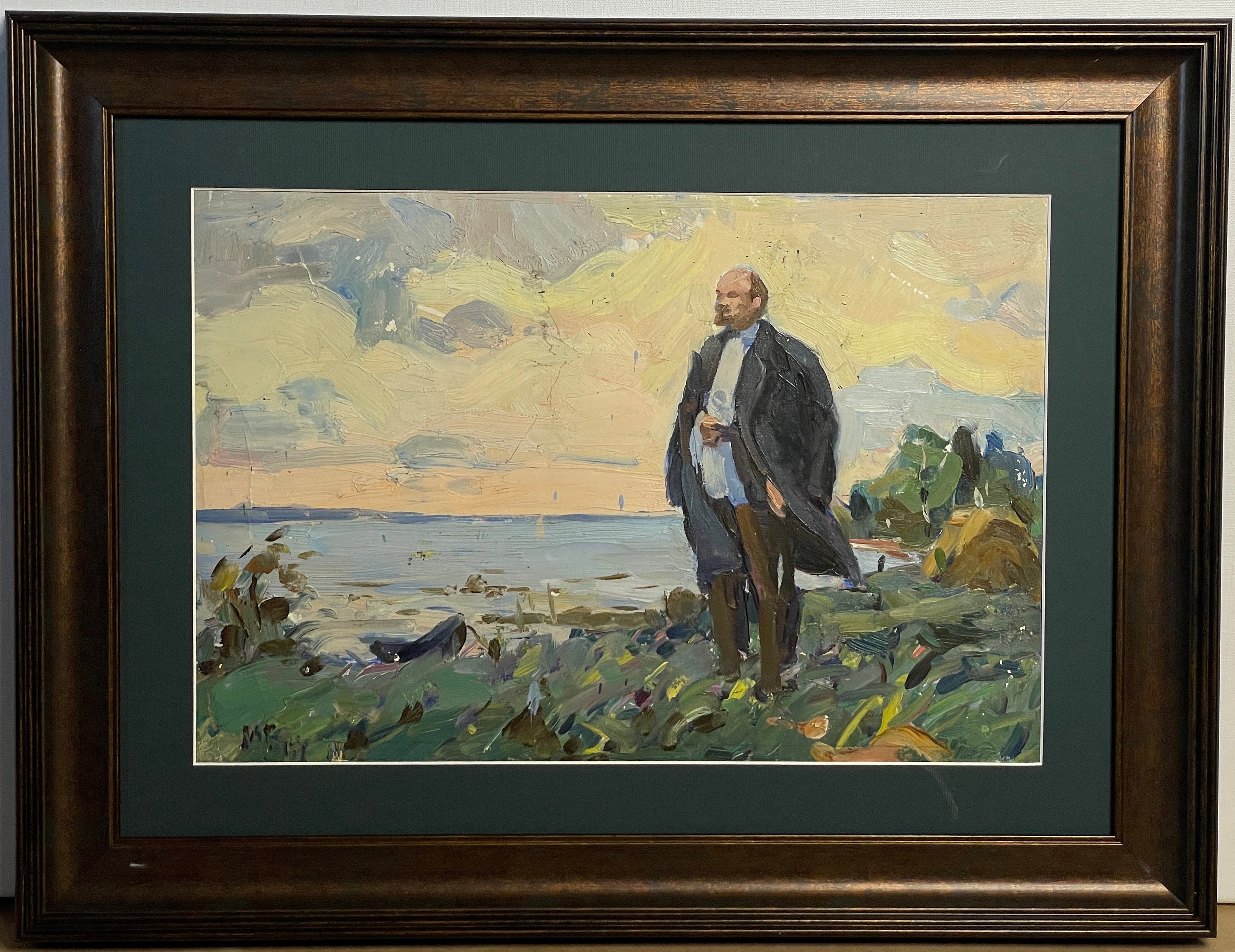 モーゼス・ガントマン、明るい印象派の油絵「洪水のレーニン