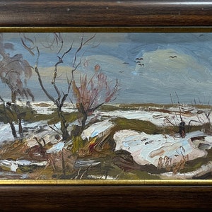 Anatoly Malyarenko, pintura a óleo impressionista brilhante "Primavera" pintura a óleo vintage original artista ucraniano soviético, emoldurada