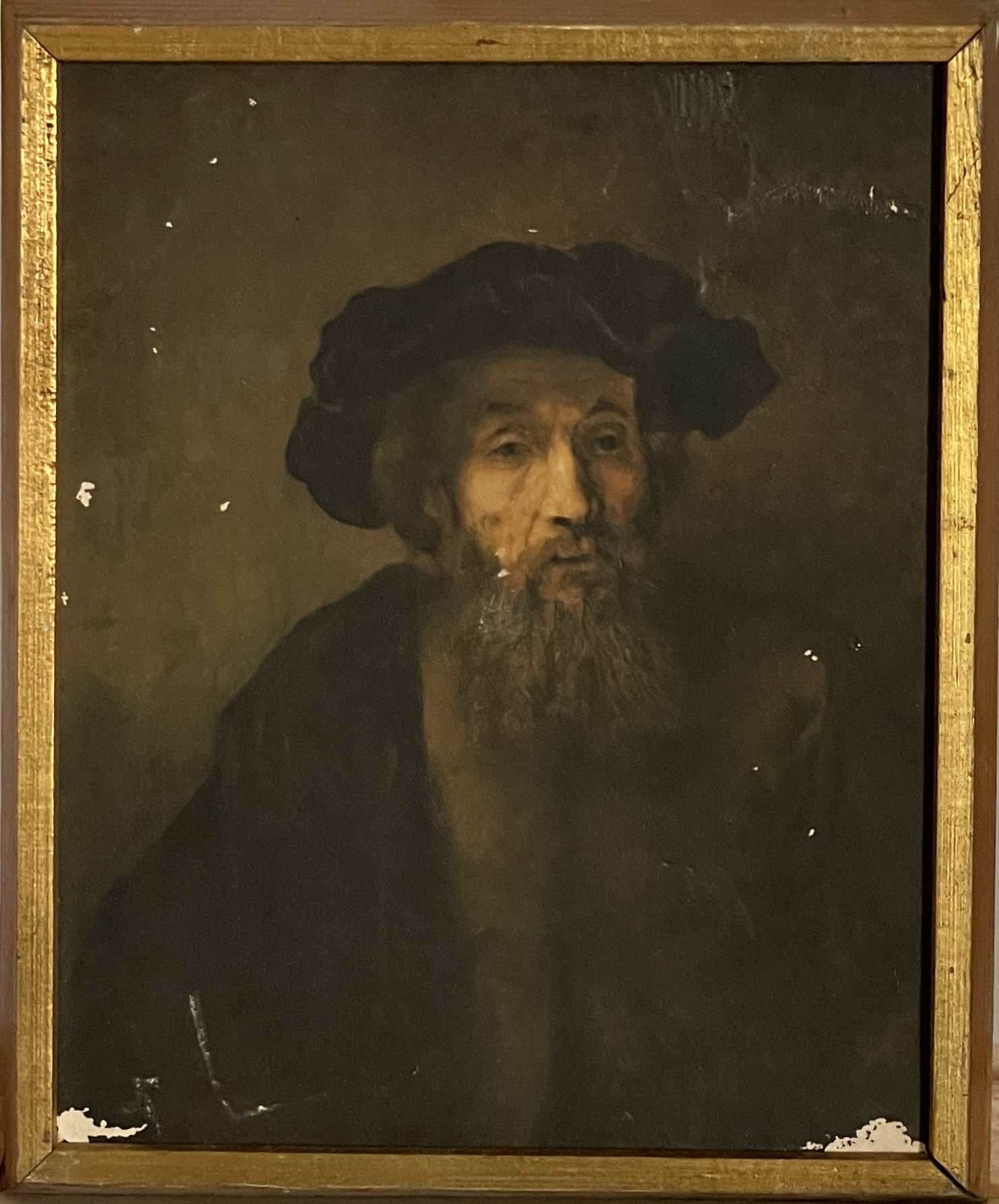 ヴィンテージのオランダ商人の肖像画プリント、木製フレーム入り水彩画