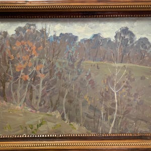 Kolesnik Vladimir, pintura expressionista vívida "Está ficando escuro" pintura a óleo vintage original artista ucraniano, uma única cópia, emoldurada