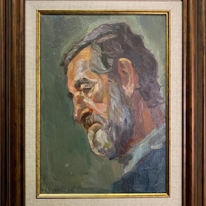 Anna Kulagina, brillante pintura impresionista "Retrato de un anciano", pintura al óleo vintage original de artista ucraniano soviético, única en su tipo.