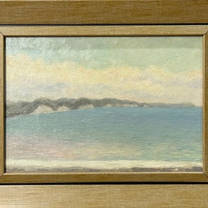 Pintura elegante do mestre da pintura em tons pastel, "Costa de Odessa", pintura a óleo vintage original do artista soviético - Al. Stilianudi