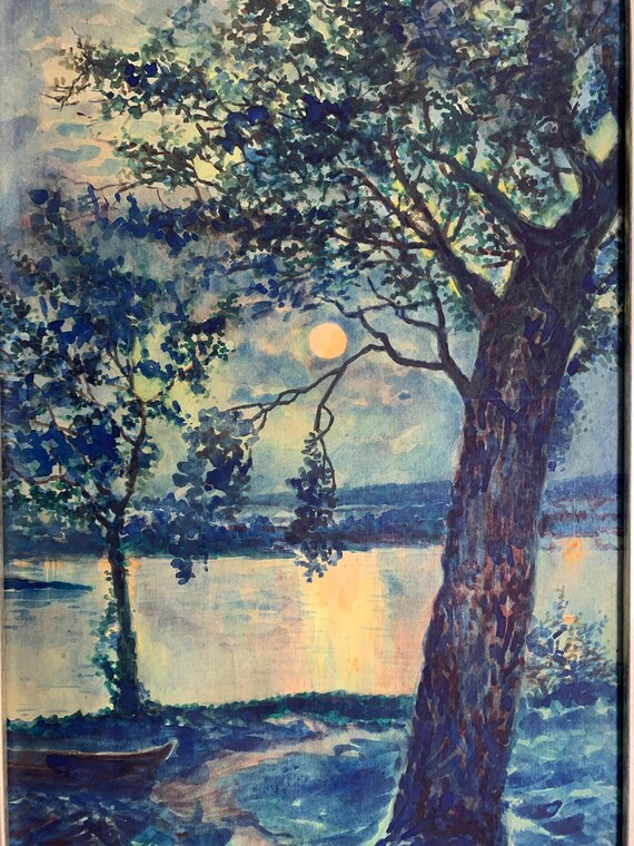 シュルガ V.、明るい印象派の絵画「夏の夜」、ソビエトウクライナの