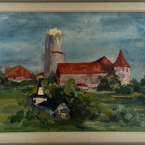 Pintura a óleo impressionista brilhante "Dia ensolarado de verão no Castelo" pintura a óleo vintage original, artista ucraniano moderno, emoldurada
