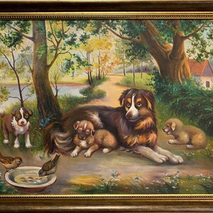 Author's Bright avant-garde painting "Curiosity" original vintage oil painting, Soviet Ukrainian artist, one of a kind, in stylish frame