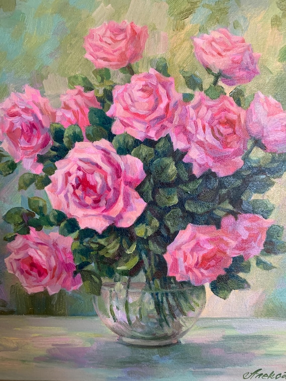 アレクサ、明るい印象派の絵画「バラの花束」は、ウクライナの