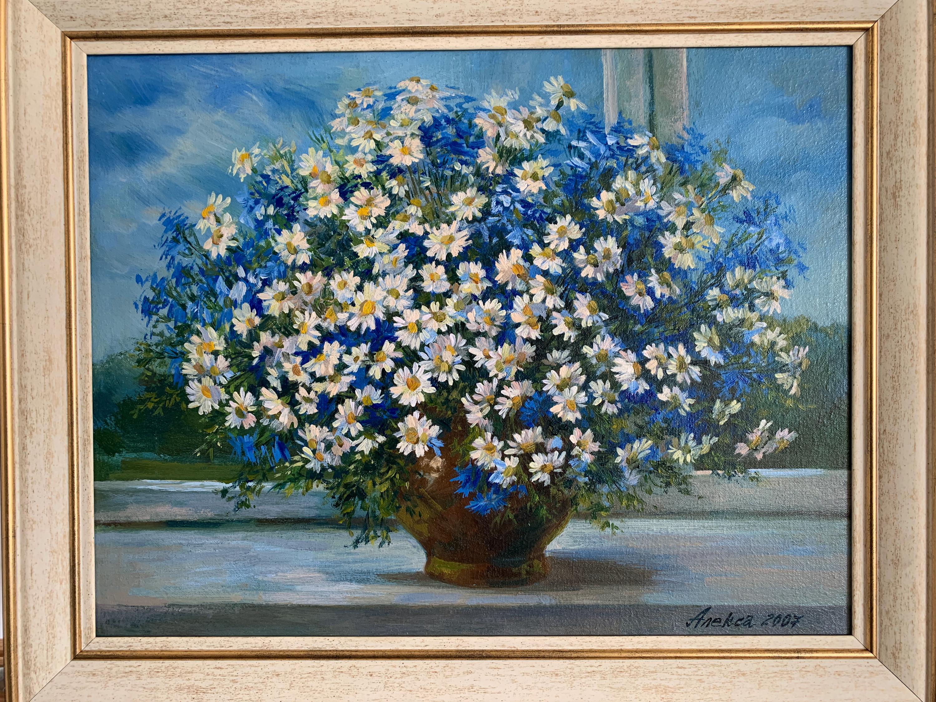 アレクサ、明るい印象派の絵画「ヒナギクのある花束」は、ウクライナの