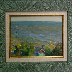 Kulagina A.Pintura impressionista brilhante "Litoral em Odessa" pintura a óleo vintage original Artista ucraniano soviético, emoldurado, único