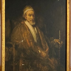 Magnifico dipinto "Vecchio ritratto del monarca spagnolo" all'asta dipinto vintage, stampa su carta in autentica cornice di legno