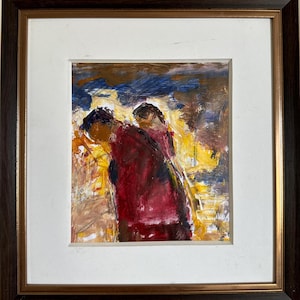 Sergey Bernikov, Pintura acrílica expressionista vívida "Nova York" original pintura a óleo vintage Artista ucraniano soviético, emoldurado passepartout