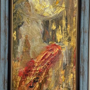 Do autor, pintura a óleo de vanguarda brilhante "Dia Quente", pintura a óleo original, artista ucraniano soviético, única, em uma moldura elegante