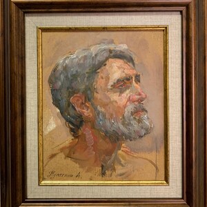 Kulagina A., pintura impresionista brillante "Retrato de un anciano", pintura al óleo vintage original del artista ucraniano soviético, única en su tipo