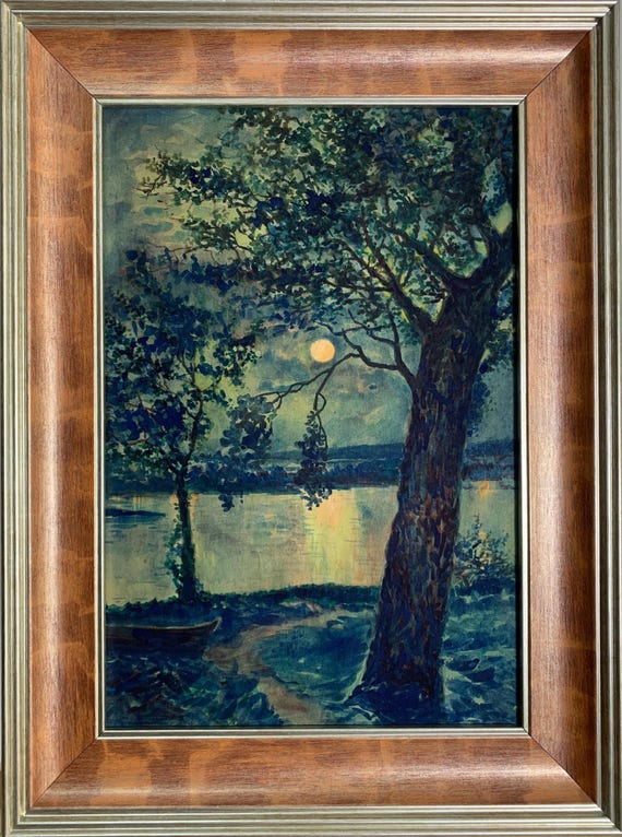 シュルガ V.、明るい印象派の絵画「夏の夜」、ソビエトウクライナの