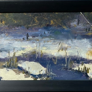 Pintura a óleo expressionista brilhante "Início da primavera" pintura a óleo vintage original artista ucraniano soviético, pintura impasto em moldura
