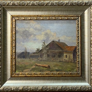 Pintura a óleo impressionista brilhante "Primavera na região de Moscou" original vintage impasto pintura artista clássico soviético, emoldurada