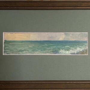 Gavdzinsky Albin, pintura a óleo impressionista brilhante "Paisagem marinha" pintura a óleo vintage original do artista ucraniano soviético, em moldura elegante