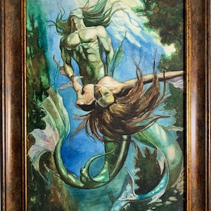 Autore, dipinto Bright Fantasy "Fantasia ucraina", acquerello originale d'epoca di un artista ucraino sovietico, pezzo unico, in cornice