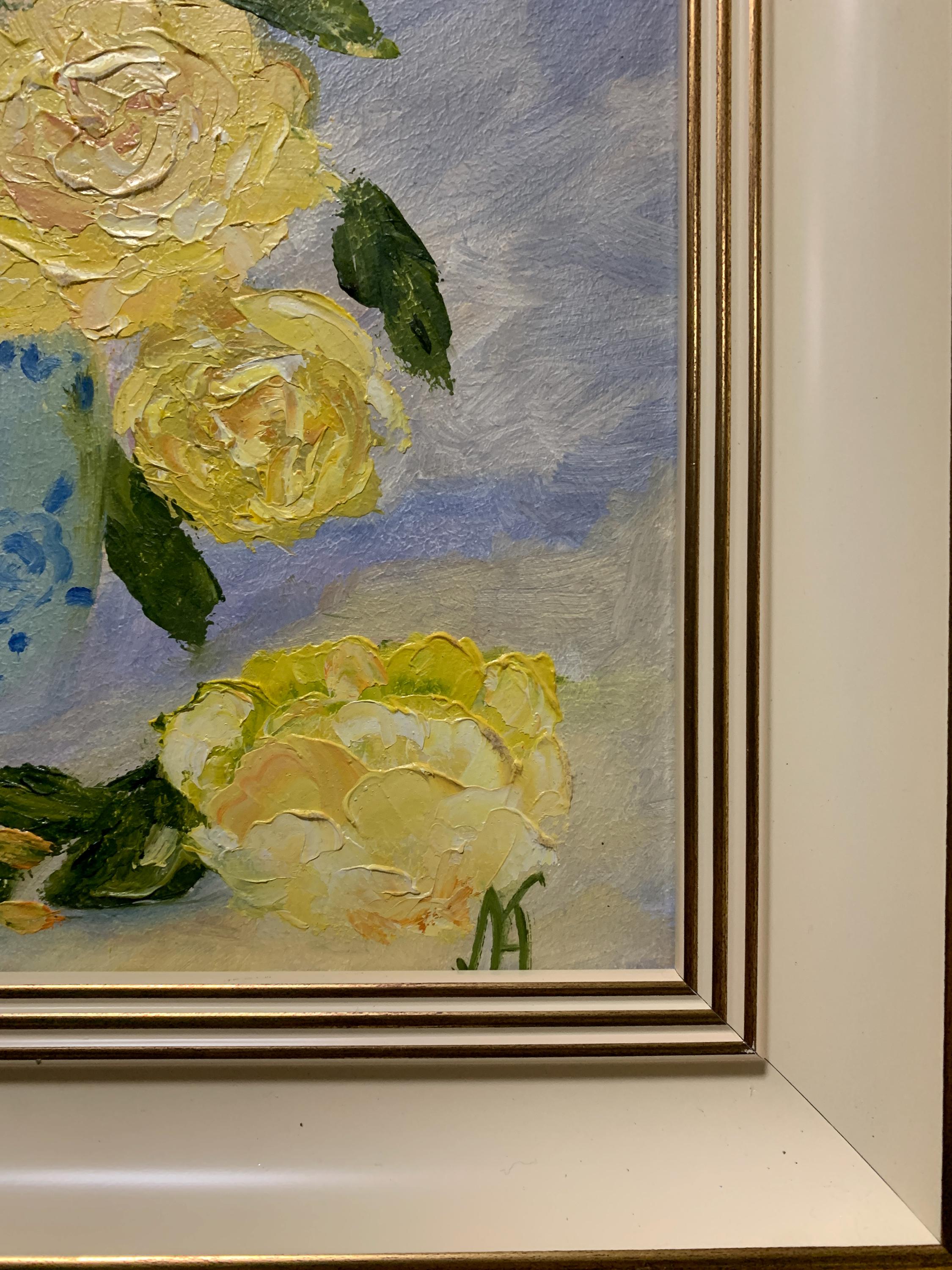 明るい表現主義の油絵「黄色いバラの花束」ソビエトウクライナの