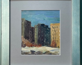 Vintage Expressionist Oil Painting: Destroyed Building, Dnipro