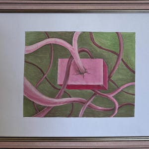 Luminoso stile di pittura a olio del dipinto vintage originale d'avanguardia "Linee di vita e lotta", artista ucraino sovietico, incorniciato