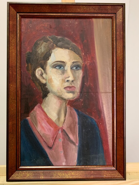 美術品・アンティーク・コレクション 女性の油絵 茶系