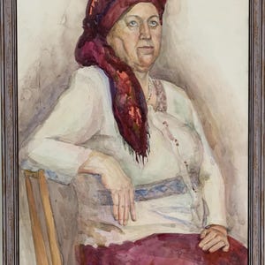 Dipinto ad acquerello impressionista luminoso "Ritratto della bella Hutsulka", dipinto originale d'epoca dell'artista sovietico ucraino