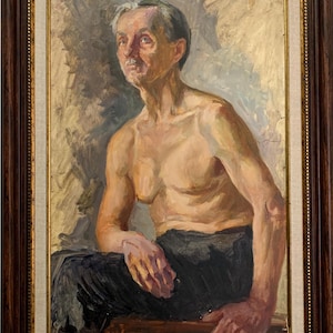 Podervyansky S, Pintura expresionista brillante "Retrato de un anciano", pintura al óleo vintage original, artista ucraniano soviético, única en su tipo