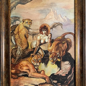 Autore, dipinto Bright Fantasy "Fantasia ucraina", acquerello originale d'epoca di un artista ucraino sovietico, pezzo unico, in cornice