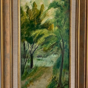 Vasyanovich, pintura al óleo de expresionismo brillante "Camino al lago", pintura al óleo vintage original del artista ucraniano soviético, en un marco elegante