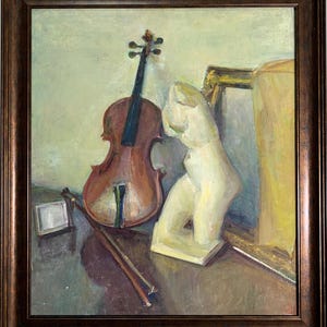 Vasyanovich V., Pintura impressionista brilhante "Inspiração" pintura a óleo vintage original, artista ucraniano soviético, única, emoldurada