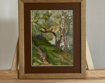 明るい印象派の絵画「山道」オリジナルのビンテージ厚塗り油絵