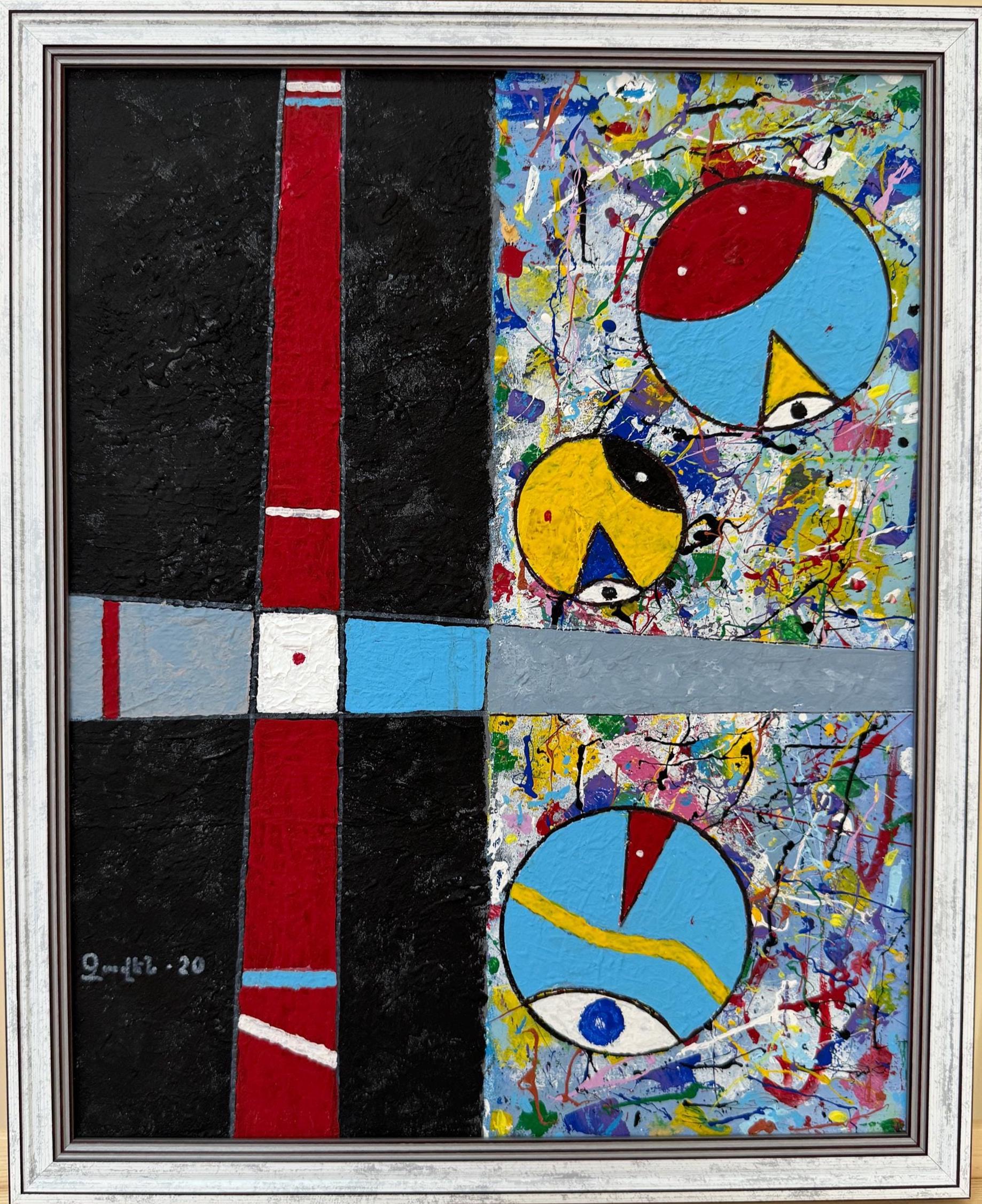 Zaven Martirosyan., Bright cubism oil painting "Two Choices" original oil painting, Soviet Ukrainian artist, one of a kind, in stylish frame