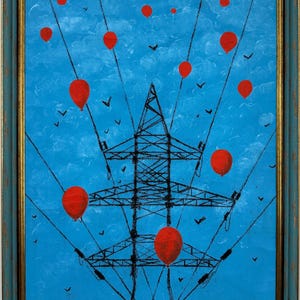 Sidorenko Anna, pintura subterrânea de Lviv brilhante "Bolas Vermelhas" pintura a óleo original, artista ucraniano soviético, única, em moldura elegante