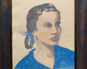 明るい前衛的な絵画「ソビエト少女の肖像」ソビエトウクライナの