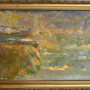 Bondar Leonid, pintura a óleo expressionista vívida "Verão" pintura a óleo vintage original do artista ucraniano soviético, em sua moldura original
