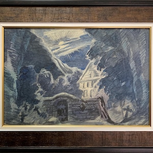 Narbut, Arte teatrale e decorativa "Schizzo del palcoscenico teatrale" dipinto a guazzo originale d'epoca artista sovietico ucraino, unico nel suo genere