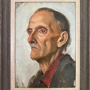 Anna Kulagina, brillante pintura impresionista "Retrato de un anciano", pintura al óleo vintage original de artista ucraniano soviético, única en su tipo.